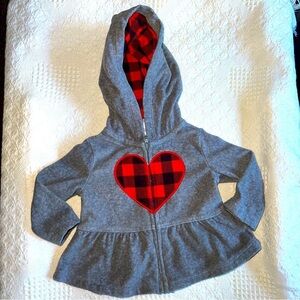 ADORABLE infant zip hooded sweatshirt featuring a red plaid heart ❤️ like new!